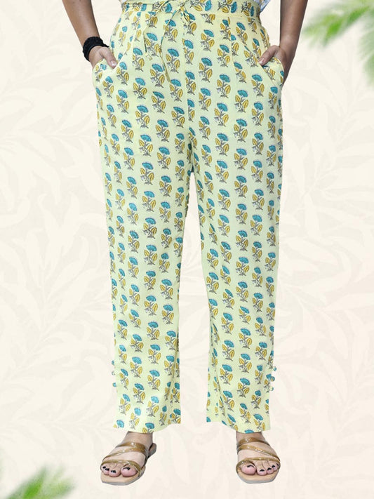 Yellow Block Print Cotton Pant