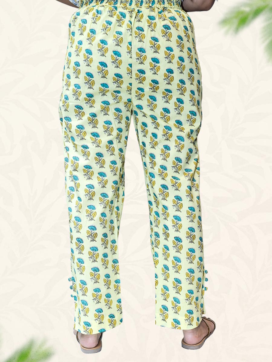 Yellow Block Print Cotton Pant
