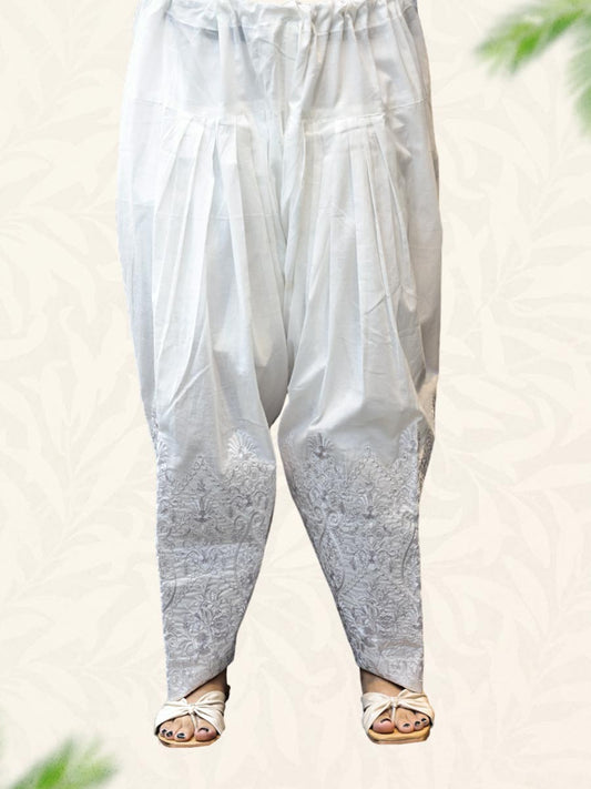 White Machine Work Cotton Salwar