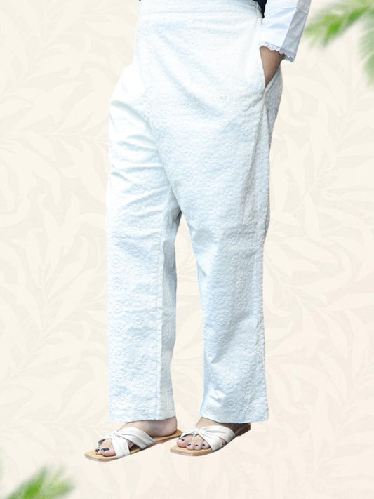 White Chikankari Cotton Pant