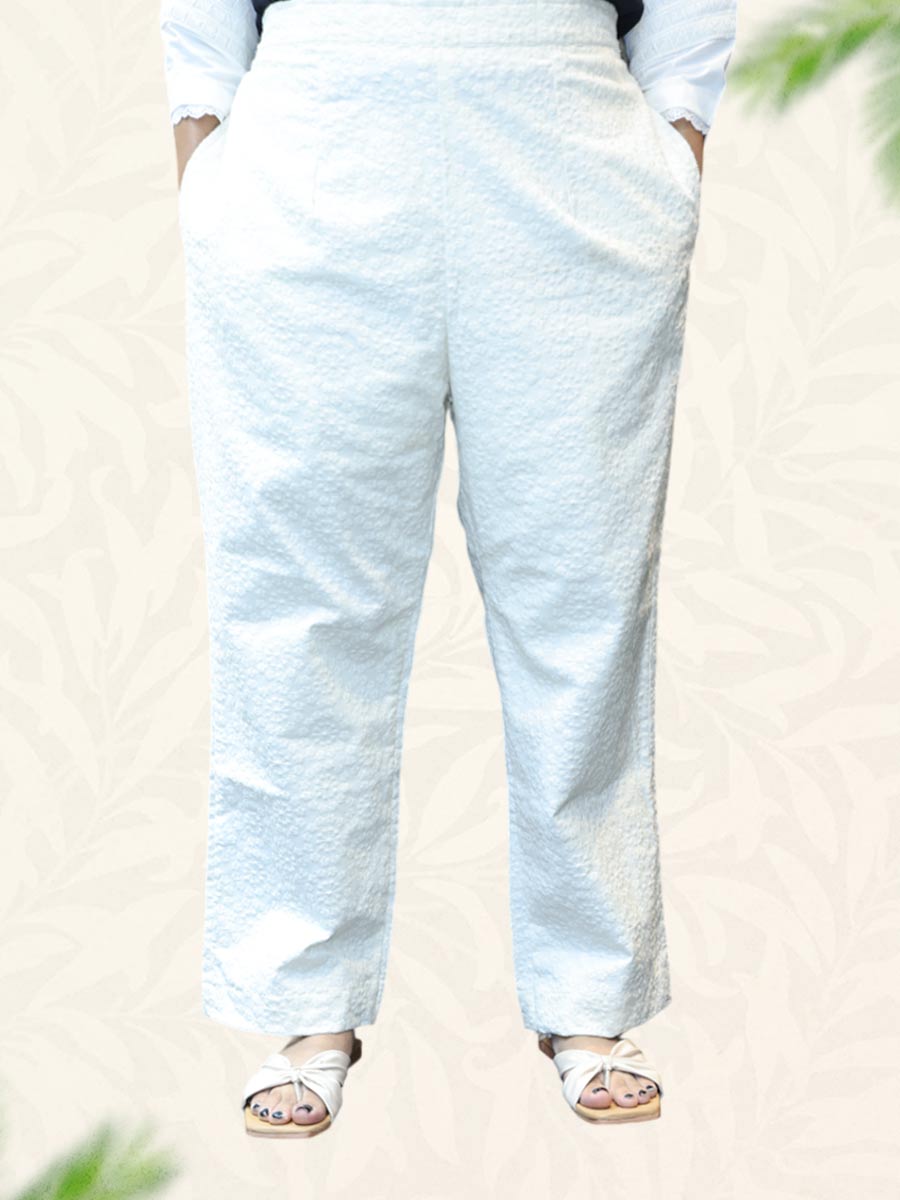 White Chikankari Cotton Pant