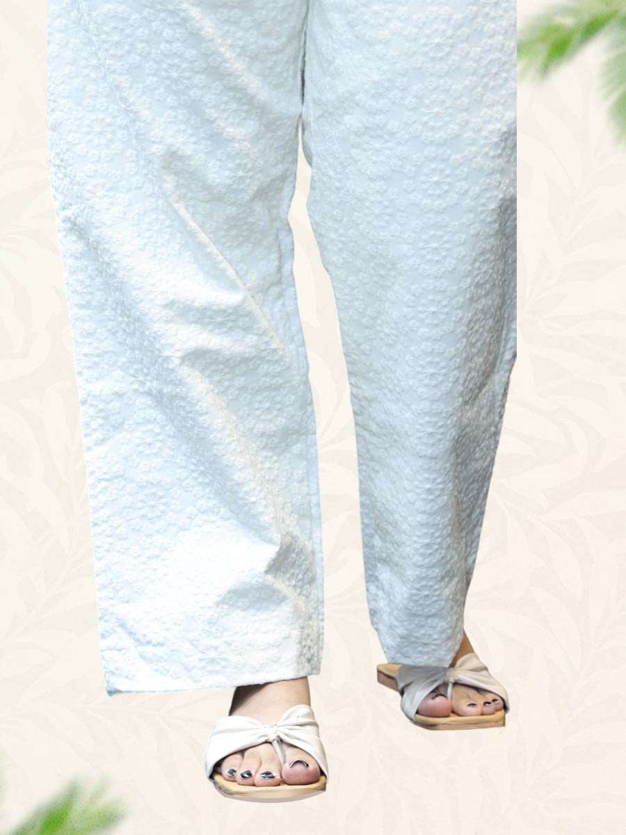 White Chikankari Cotton Pant