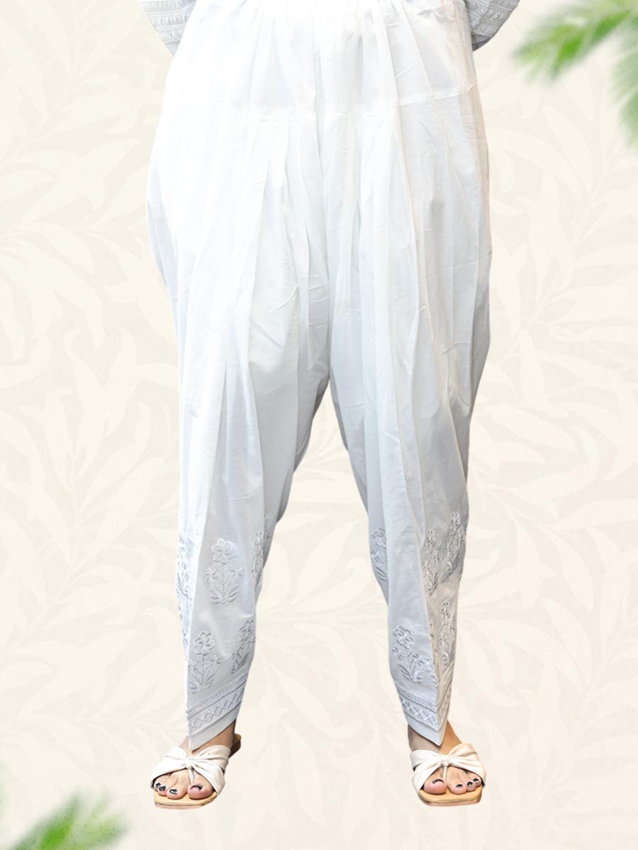 White Machine Work Cotton Salwar