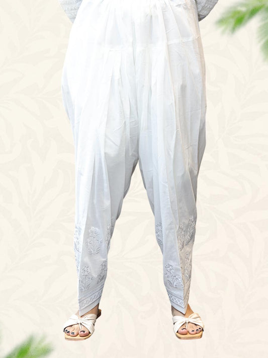 White Machine Work Cotton Salwar