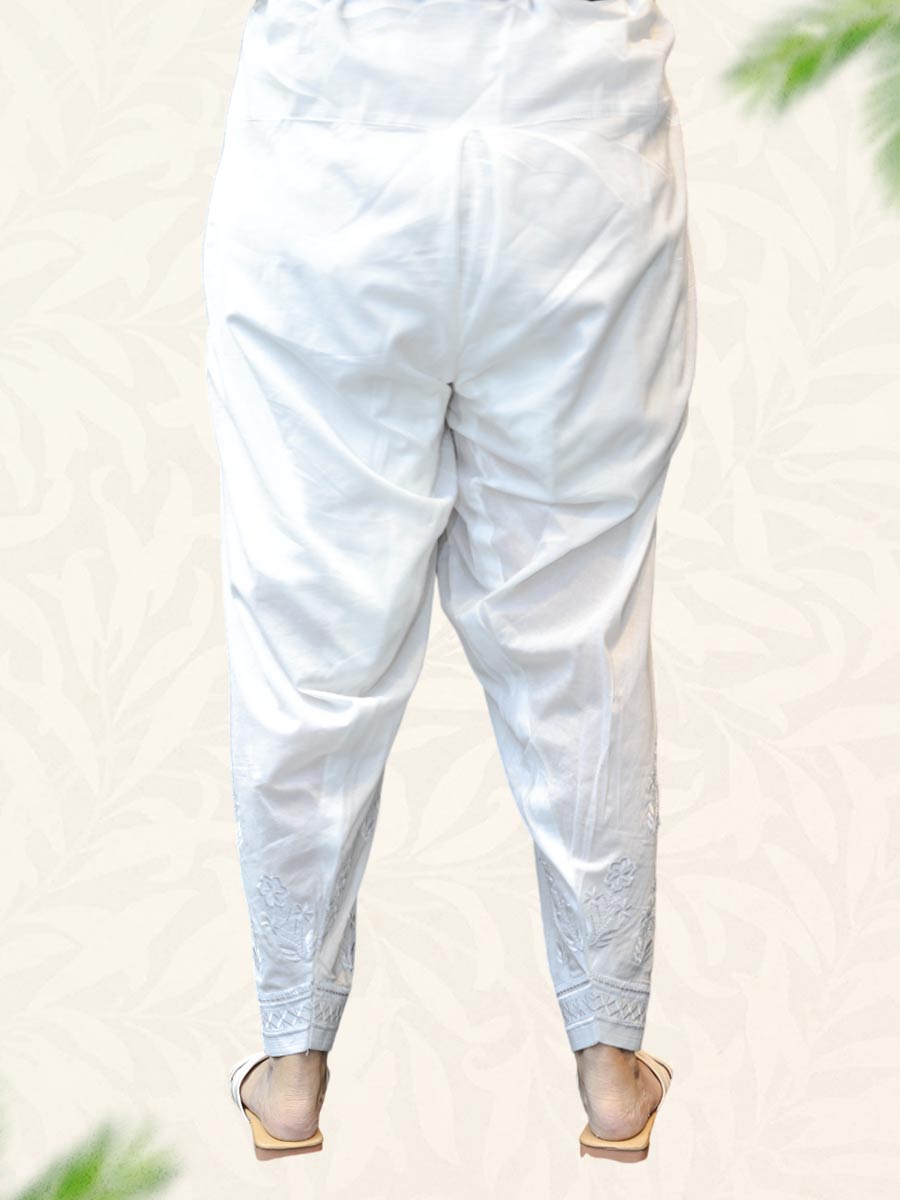 White Machine Work Cotton Salwar