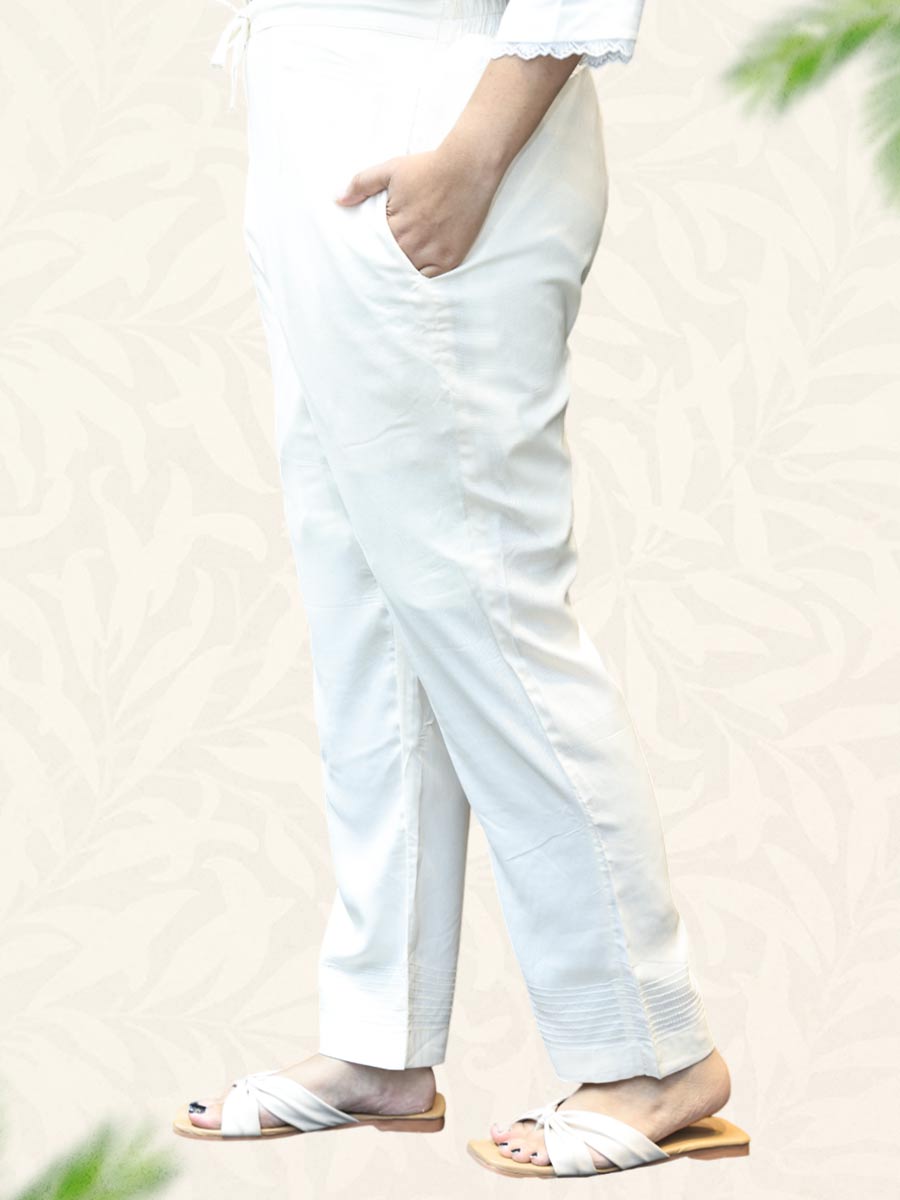 White Plain Rayon Pant