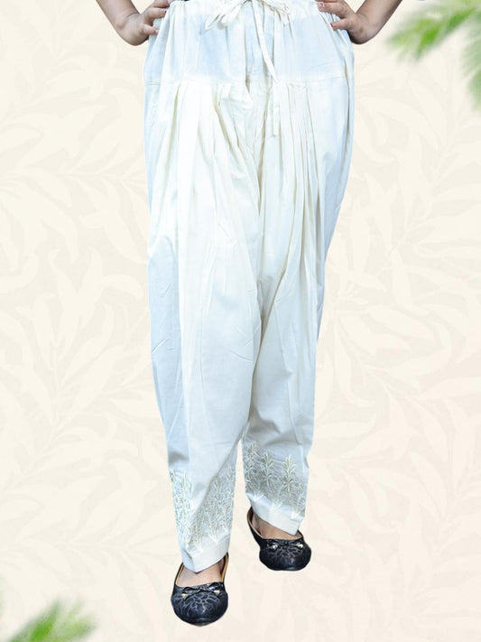Cream Machine Work Cotton Salwar