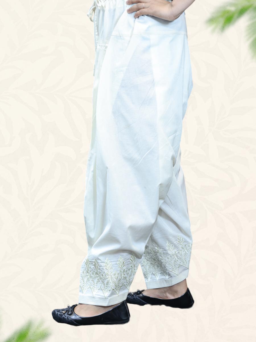 Cream Machine Work Cotton Salwar