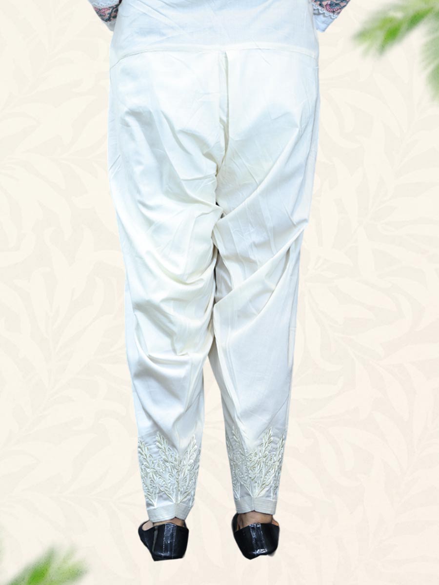 Cream Machine Work Cotton Salwar