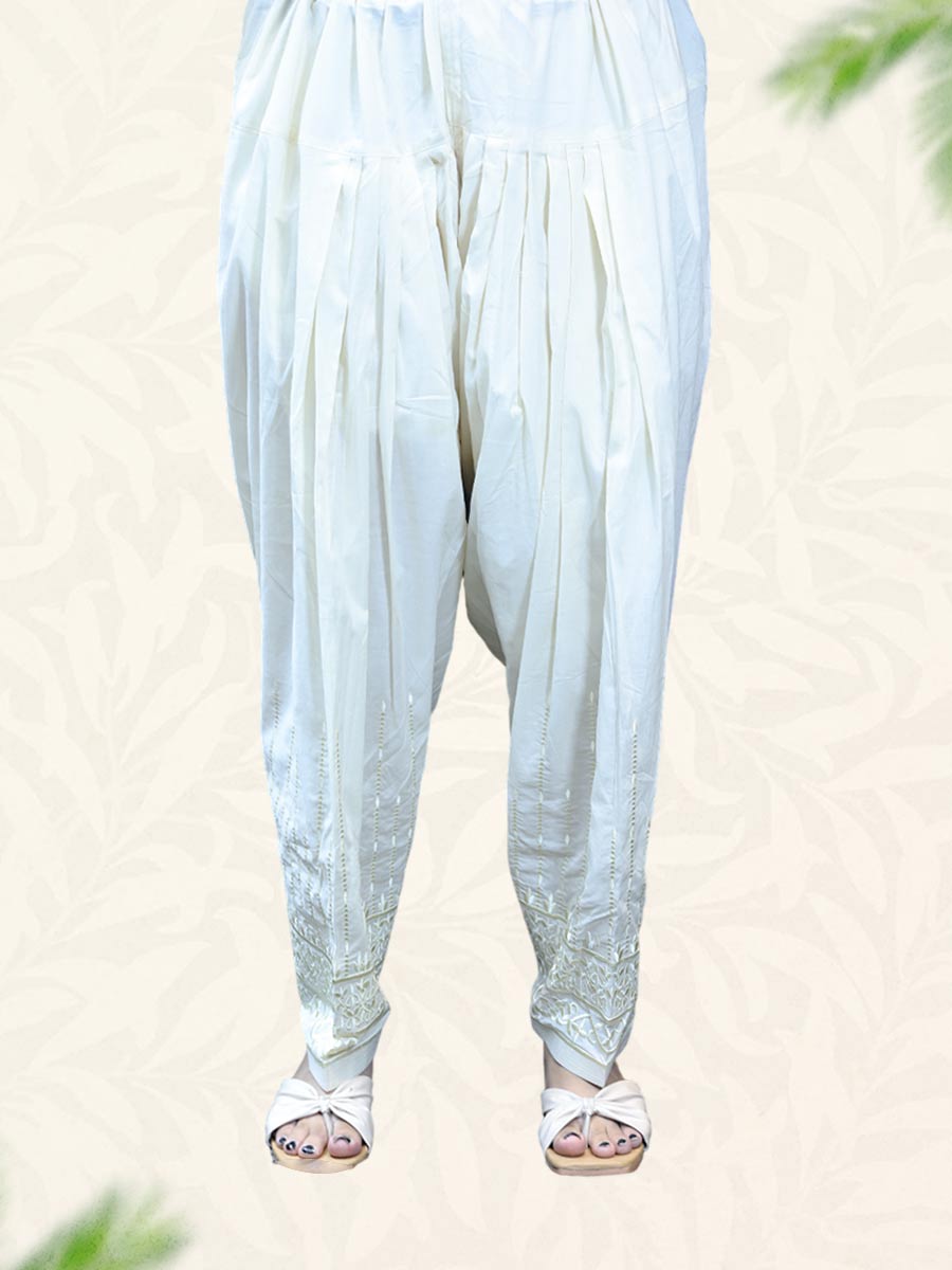 Cream Machine Work Cotton Salwar