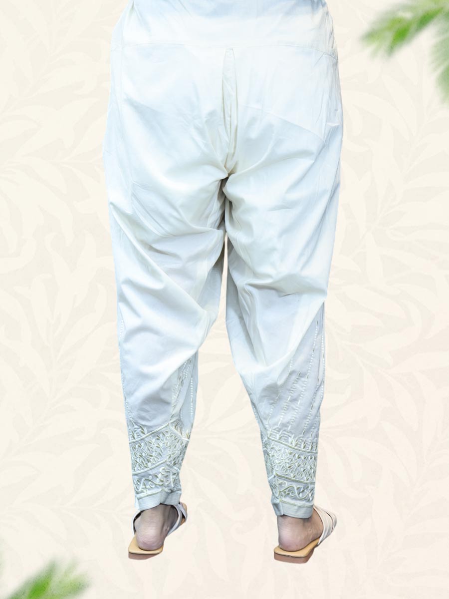 Cream Machine Work Cotton Salwar