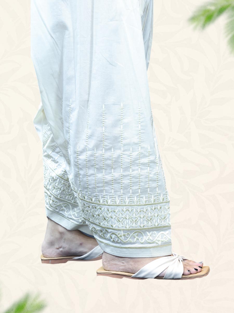 Cream Machine Work Cotton Salwar