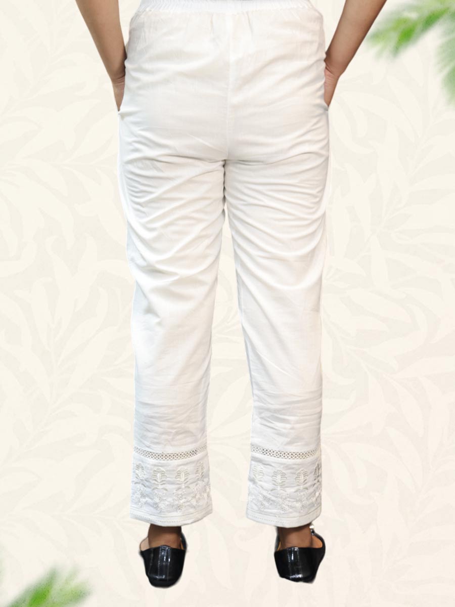 Cream Machine Work Cotton Pant