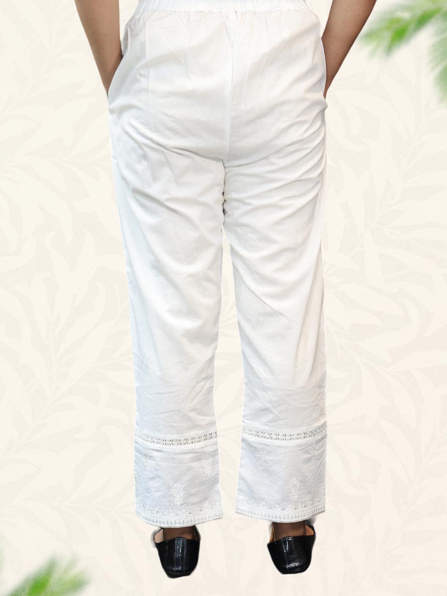 Cream Machine Work Cotton Pant