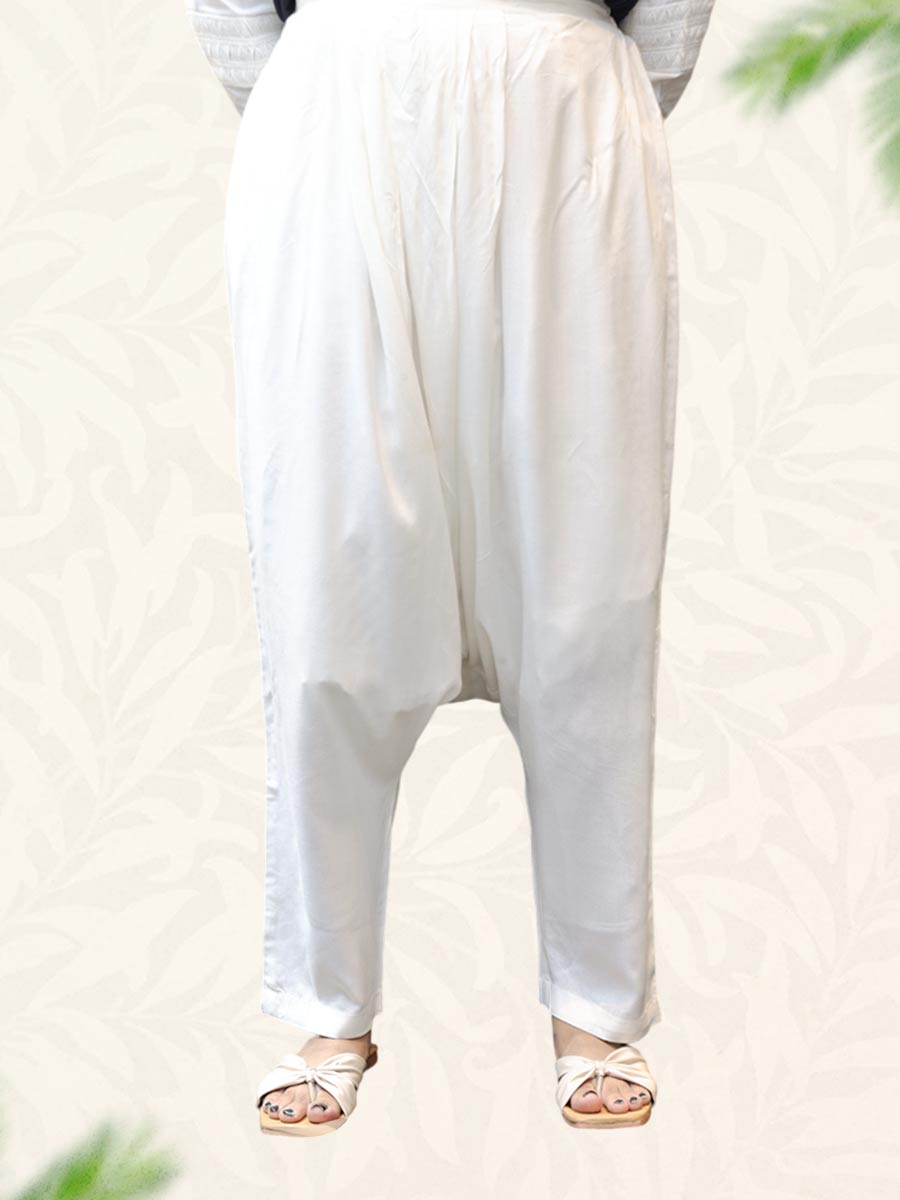 White Plain Rayon Dhoti Pant