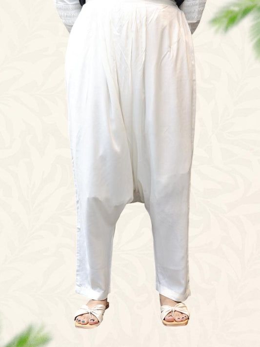 White Plain Rayon Dhoti Pant