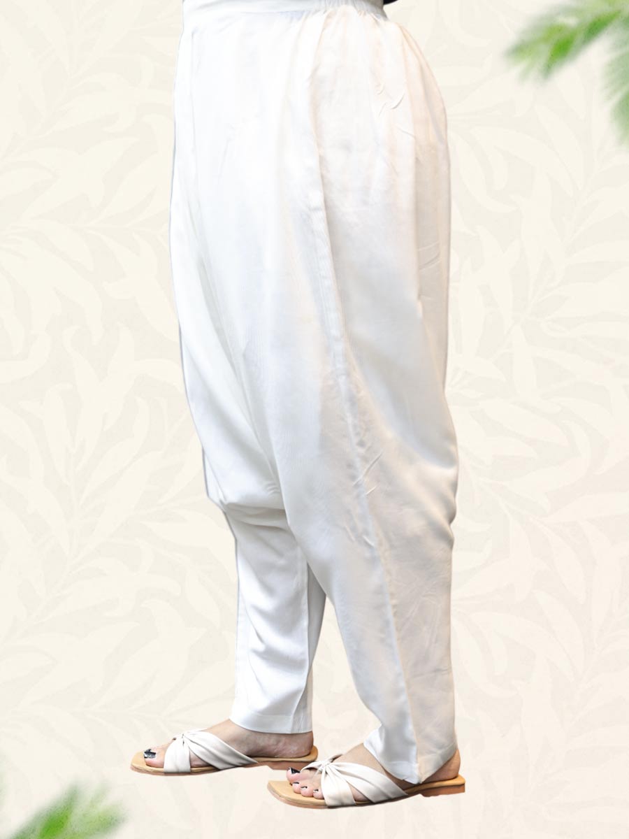 White Plain Rayon Dhoti Pant