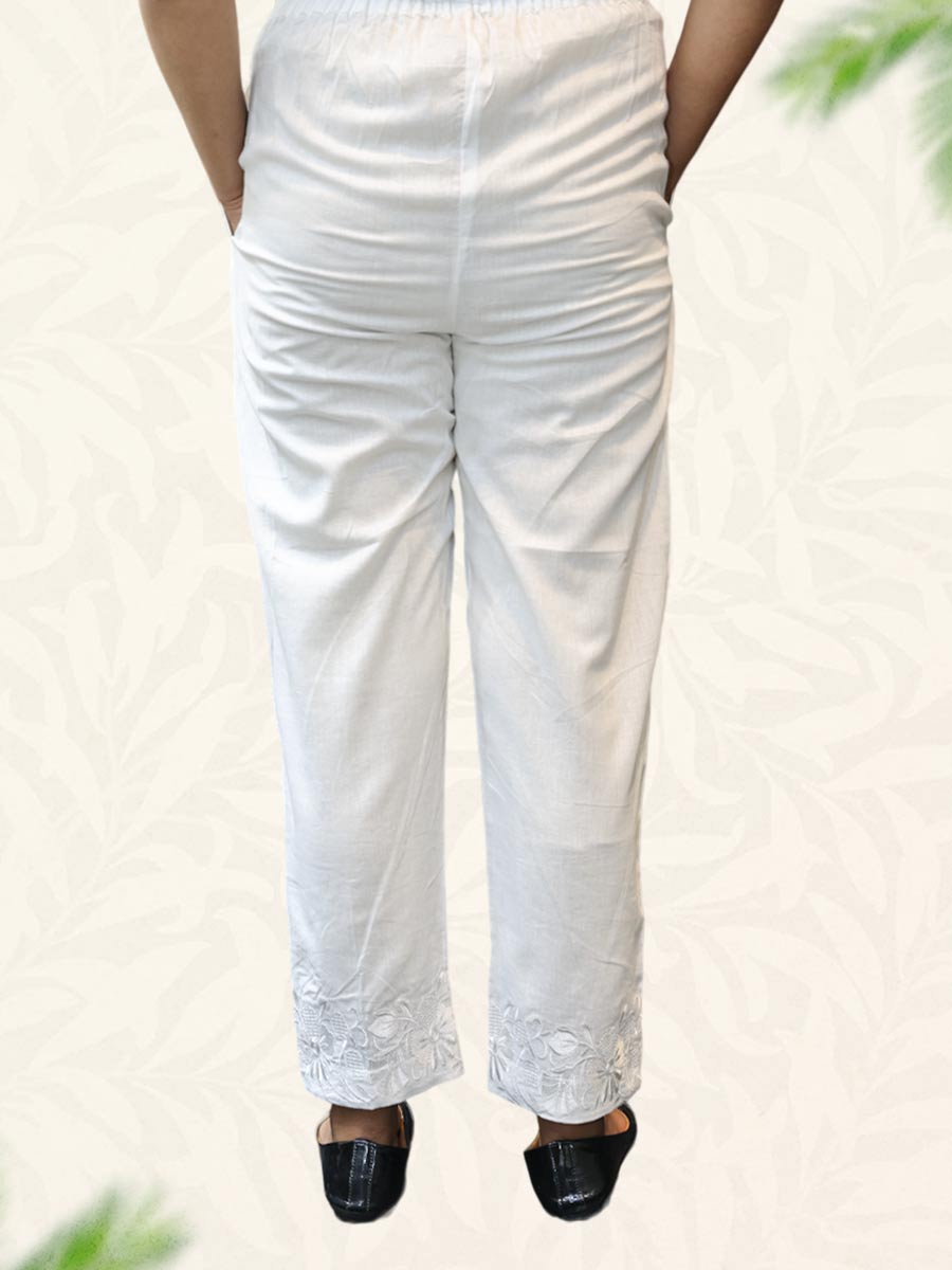 Cream Machine Work Cotton Pant