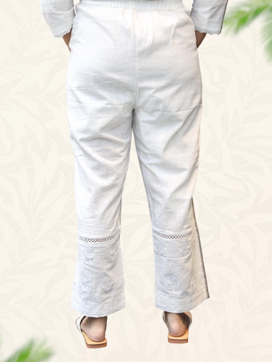 Cream Machine Work Cotton Pant