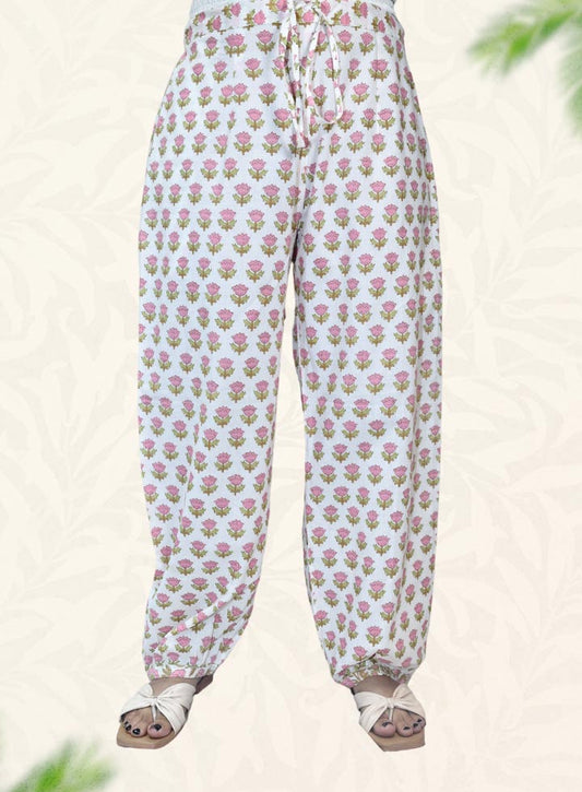 White Block Print Cotton Harem