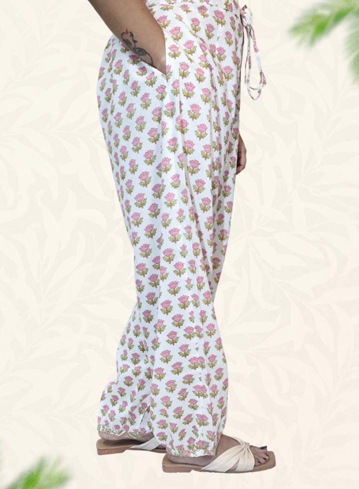 White Block Print Cotton Harem