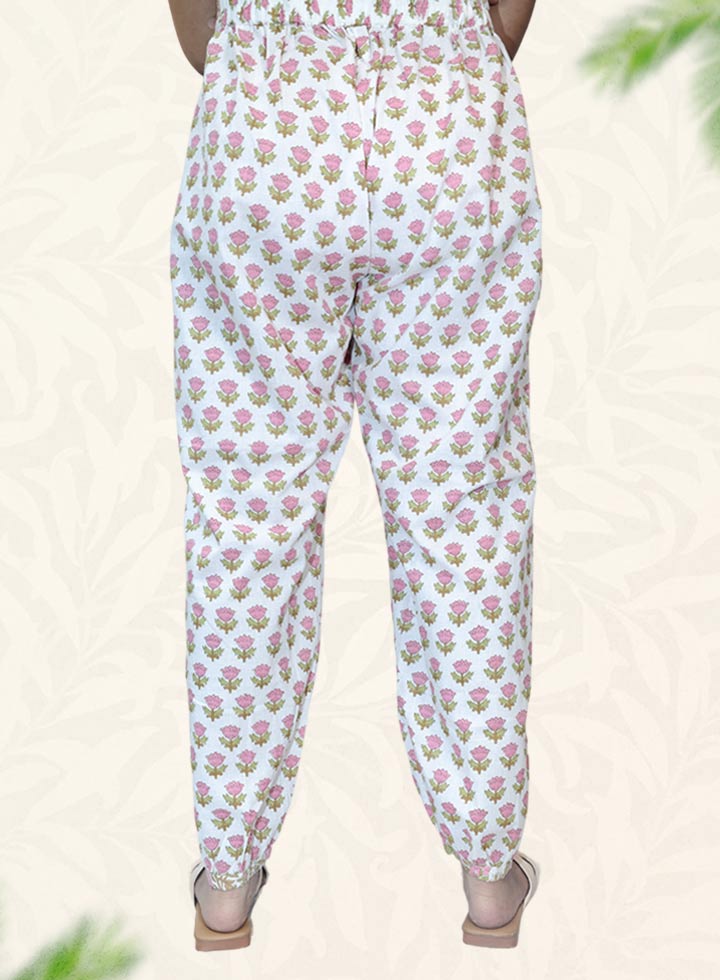 White Block Print Cotton Harem