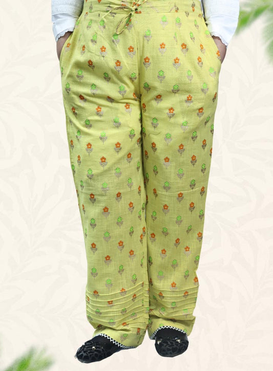 Yellow Block Print Cotton Pant
