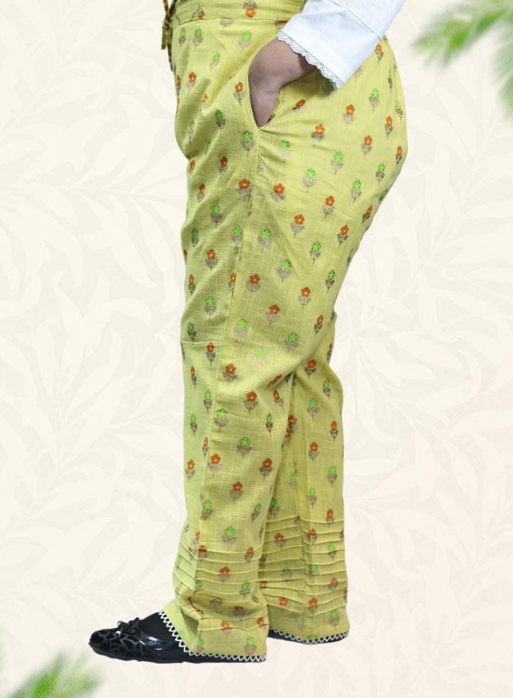 Yellow Block Print Cotton Pant