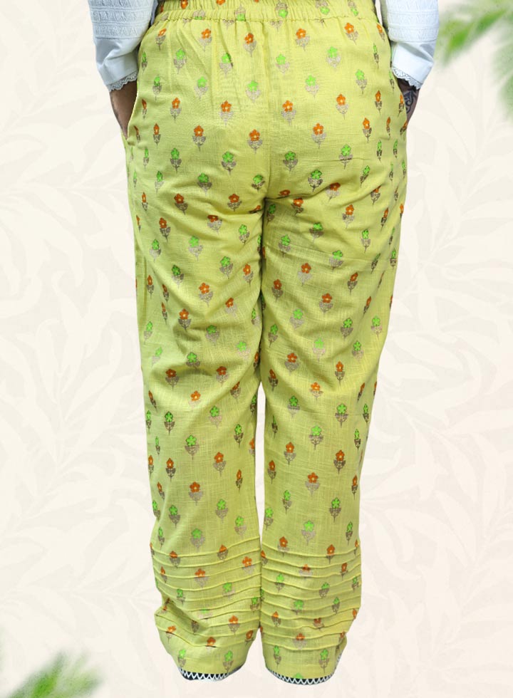 Yellow Block Print Cotton Pant
