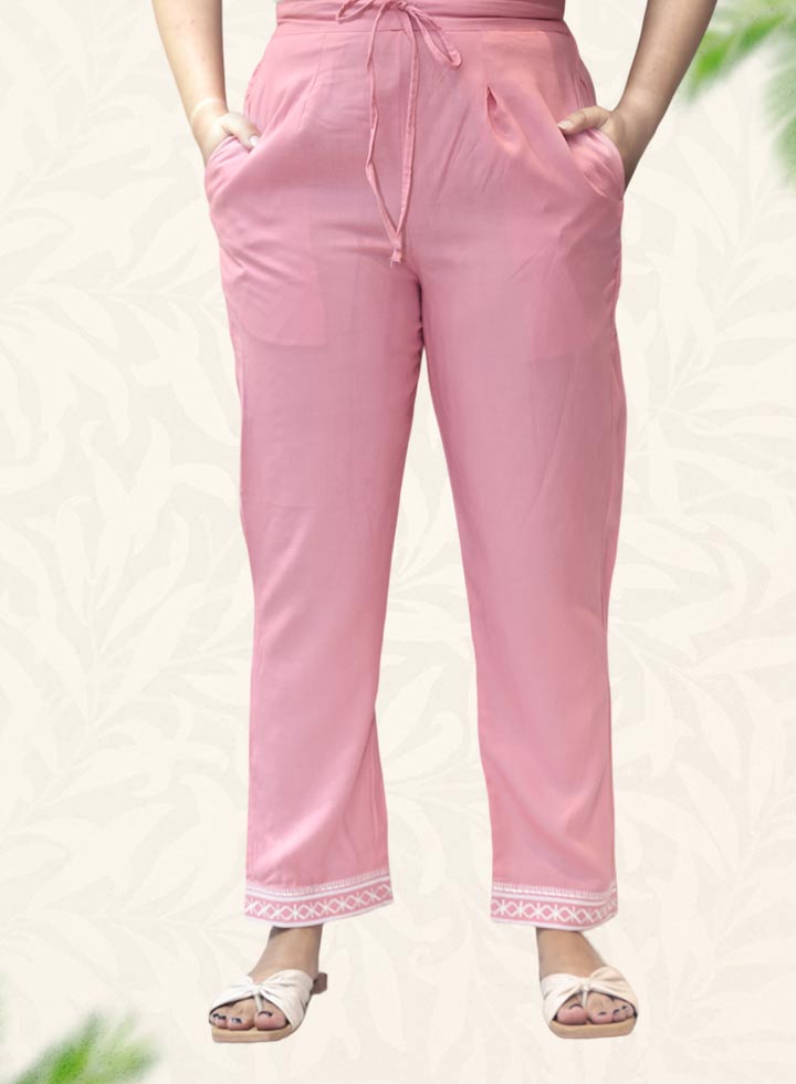 Pink Plain Rayon Pant