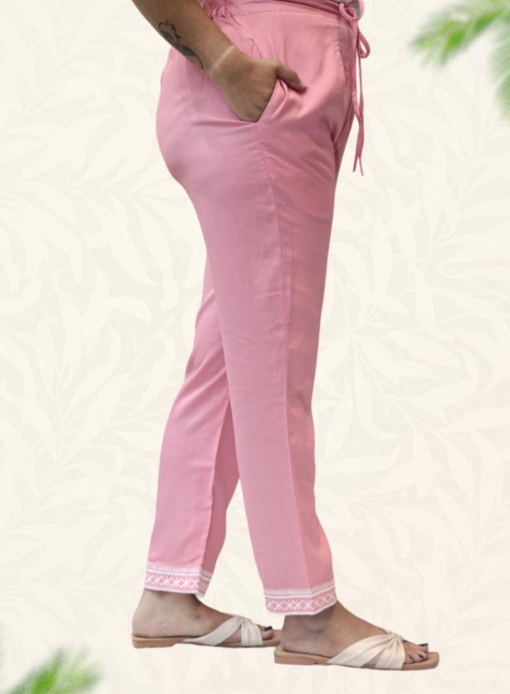 Pink Plain Rayon Pant