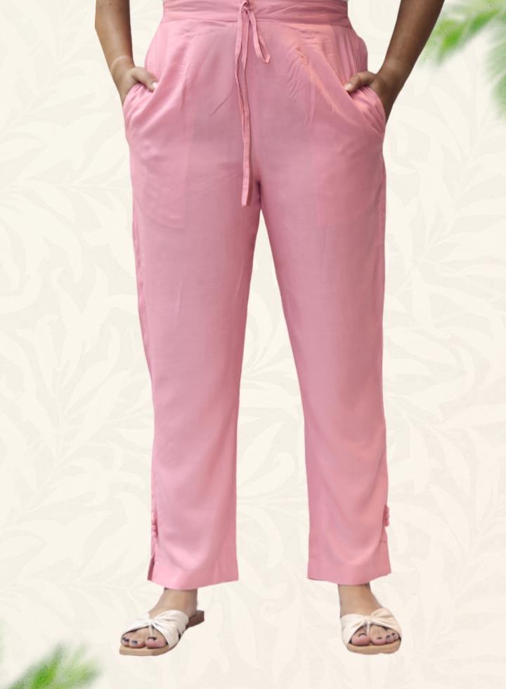Pink Plain Rayon Pant