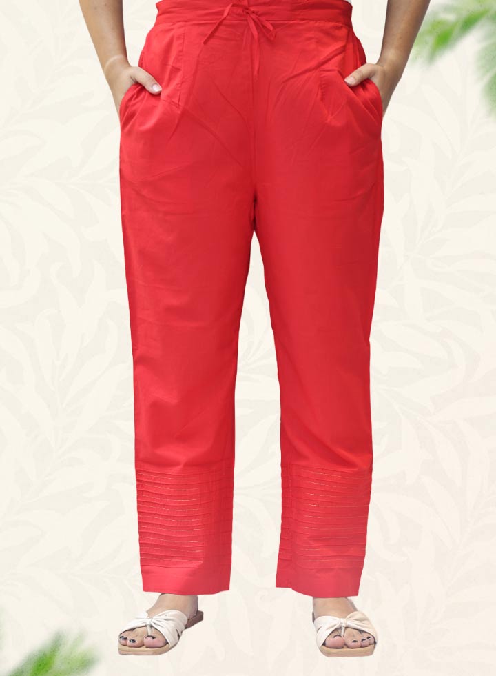 Red Plain Rayon Pant