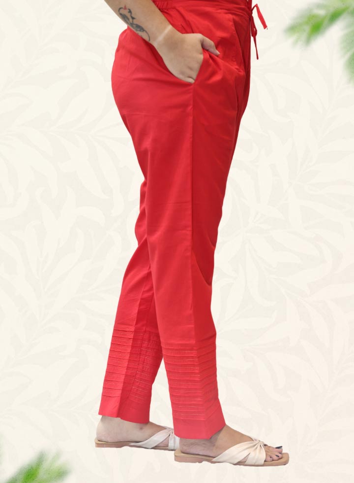 Red Plain Rayon Pant