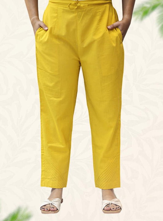 Yellow Plain Rayon Pant