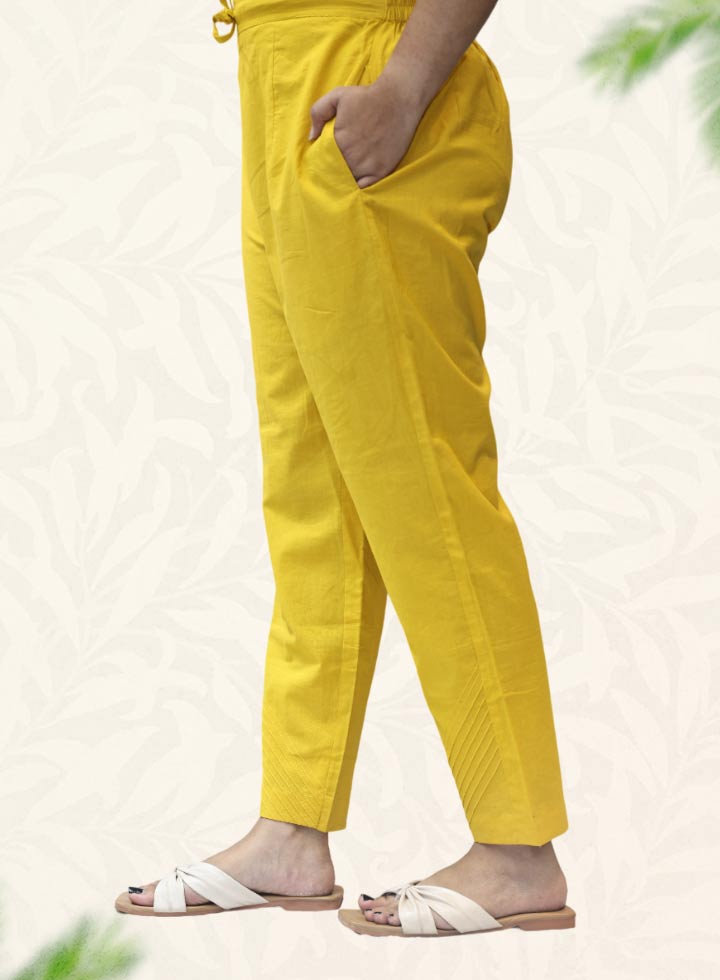 Yellow Plain Rayon Pant
