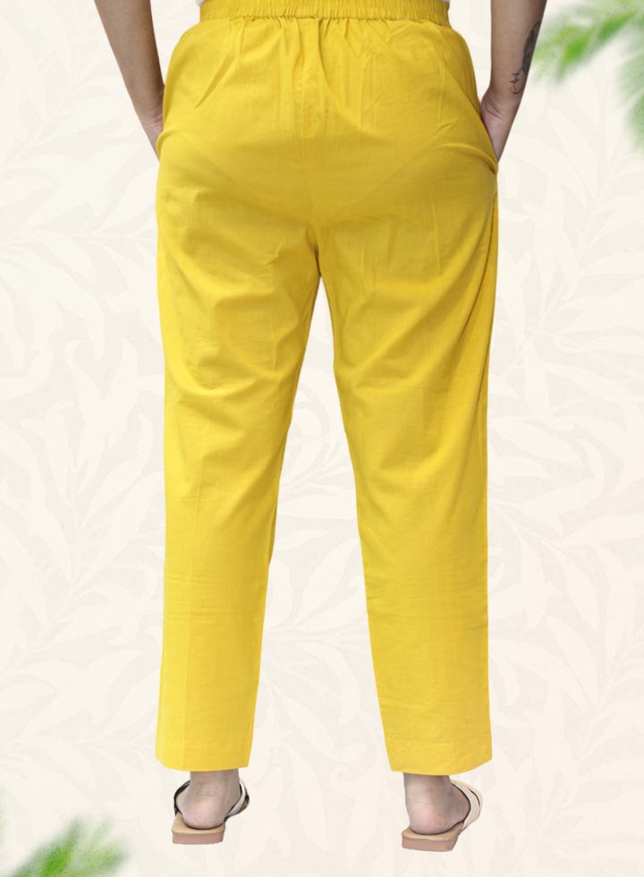 Yellow Plain Rayon Pant