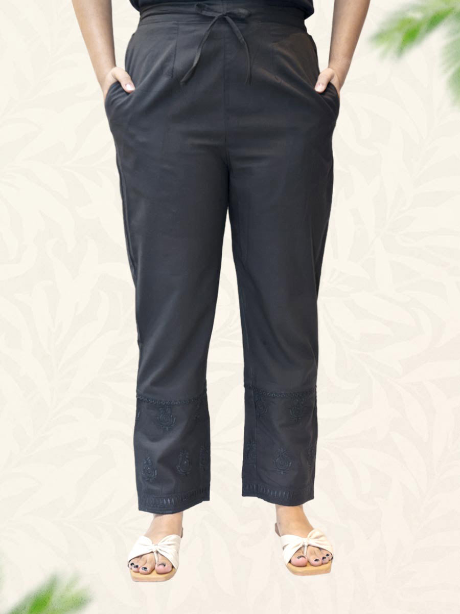 Black Machine Work Cotton Pant