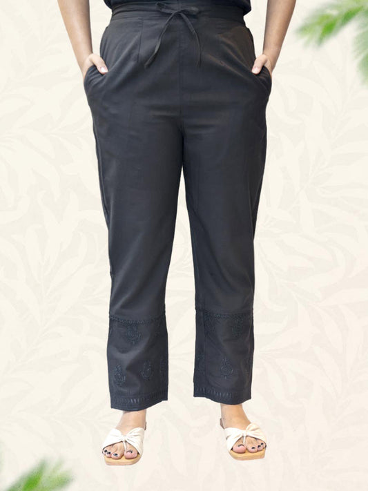 Black Machine Work Cotton Pant