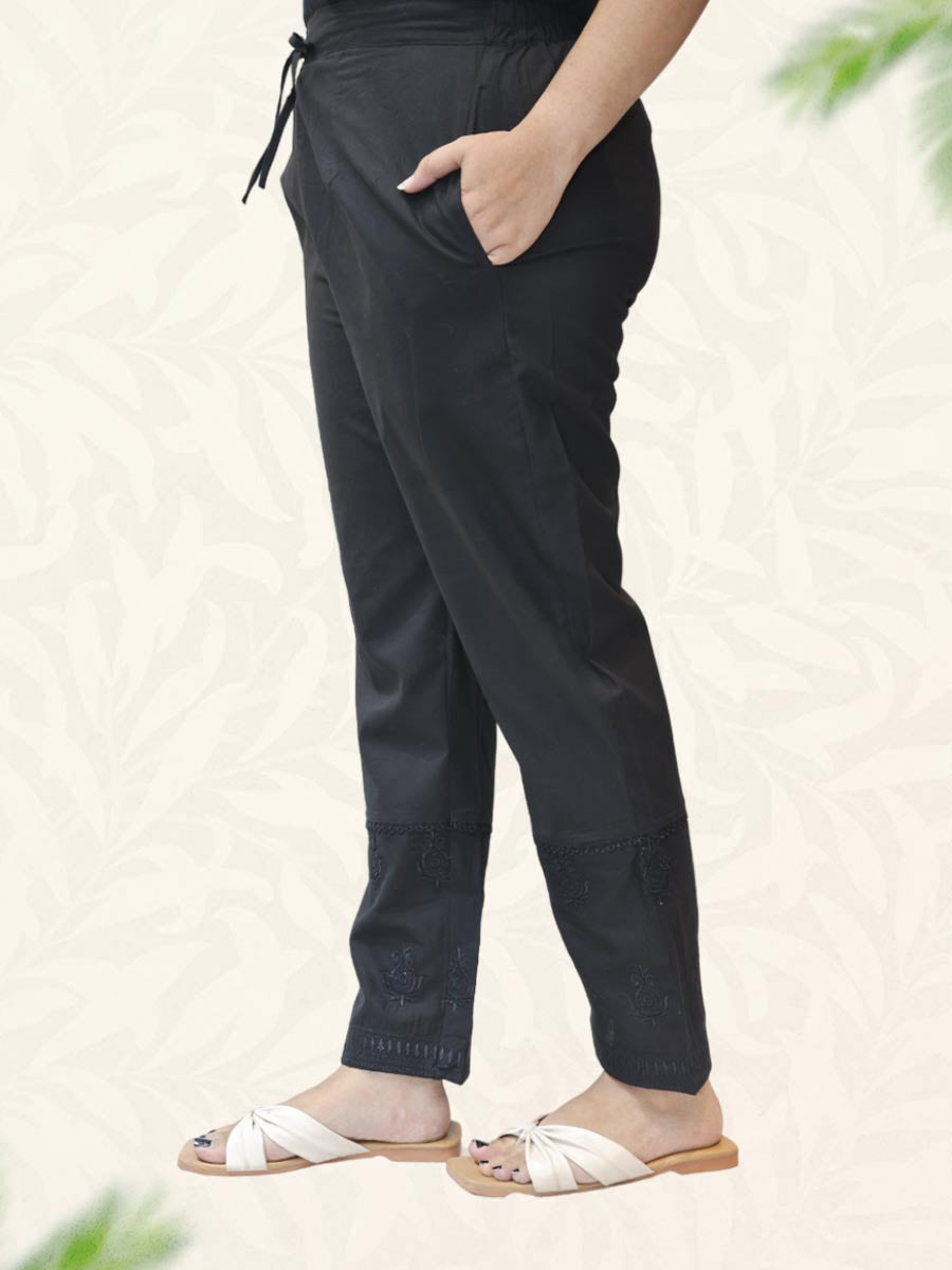 Black Machine Work Cotton Pant