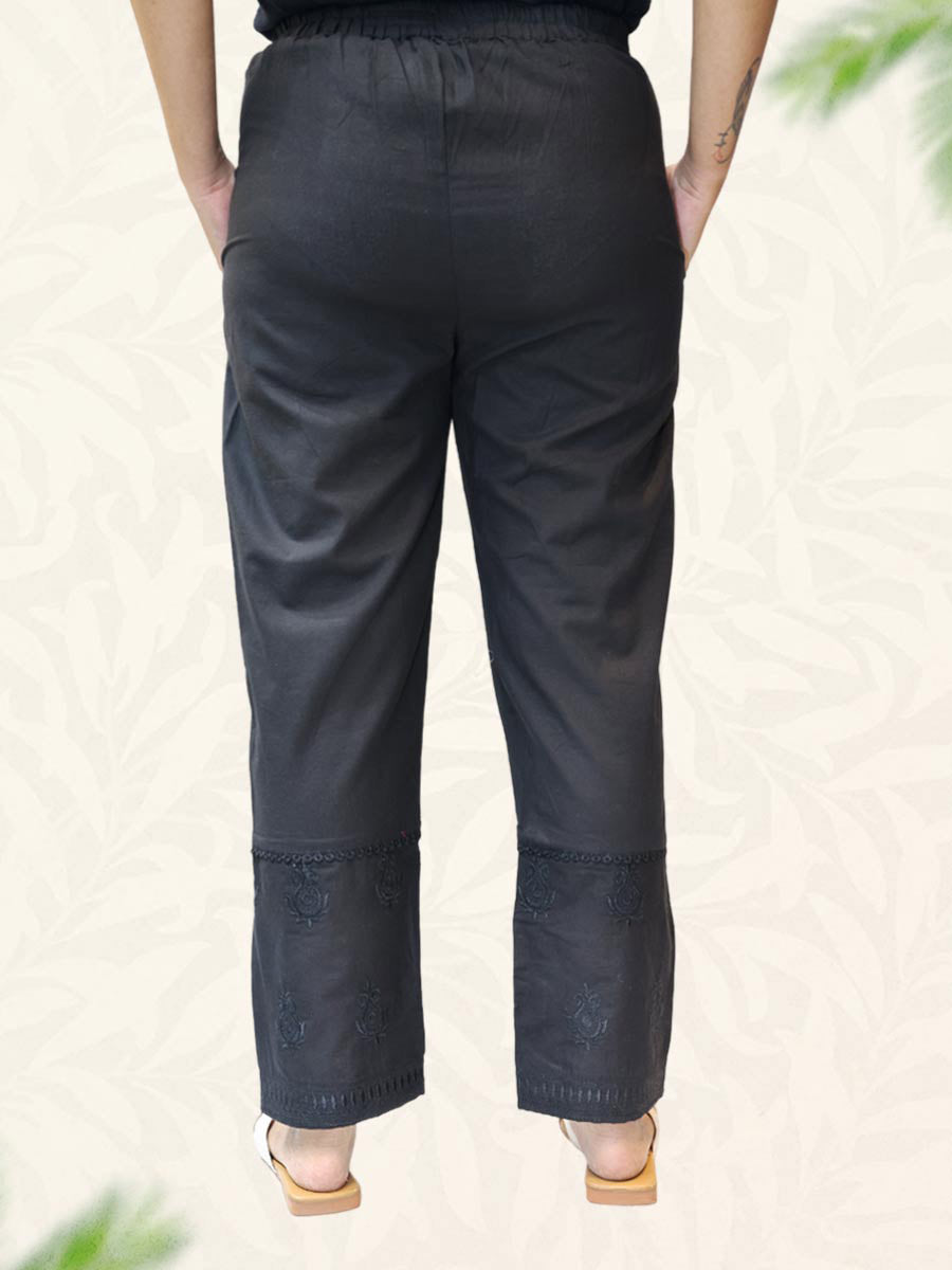 Black Machine Work Cotton Pant