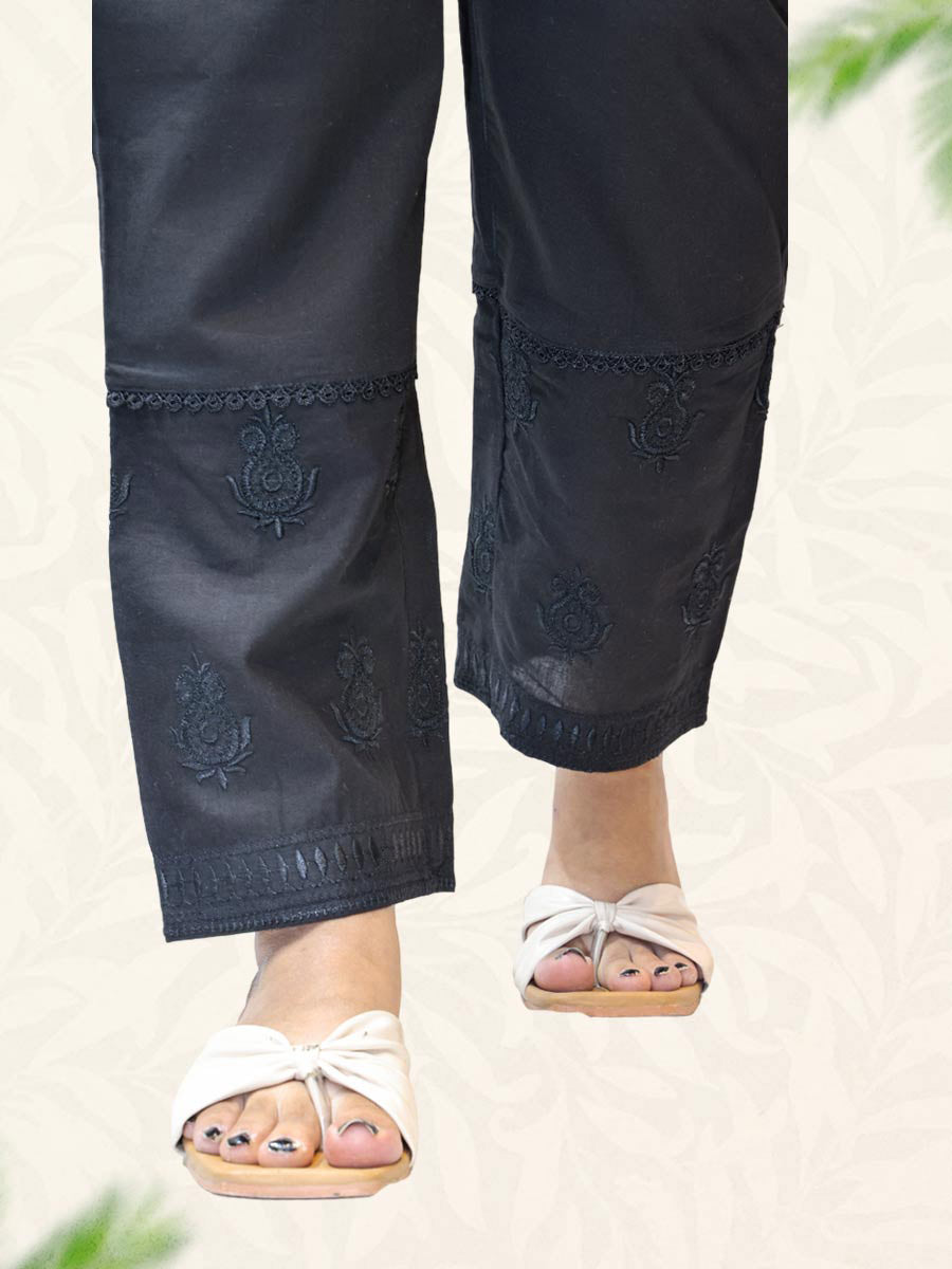 Black Machine Work Cotton Pant