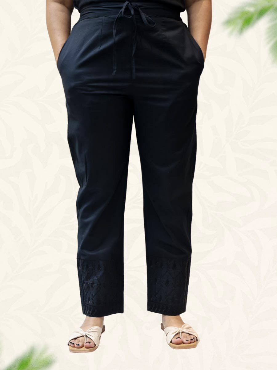 Black Machine Work Cotton Pant
