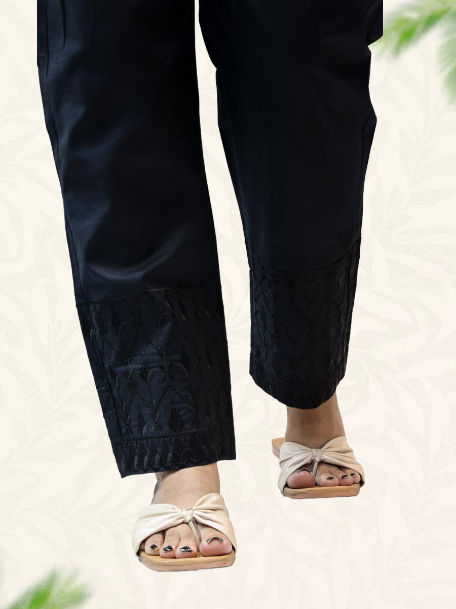 Black Machine Work Cotton Pant