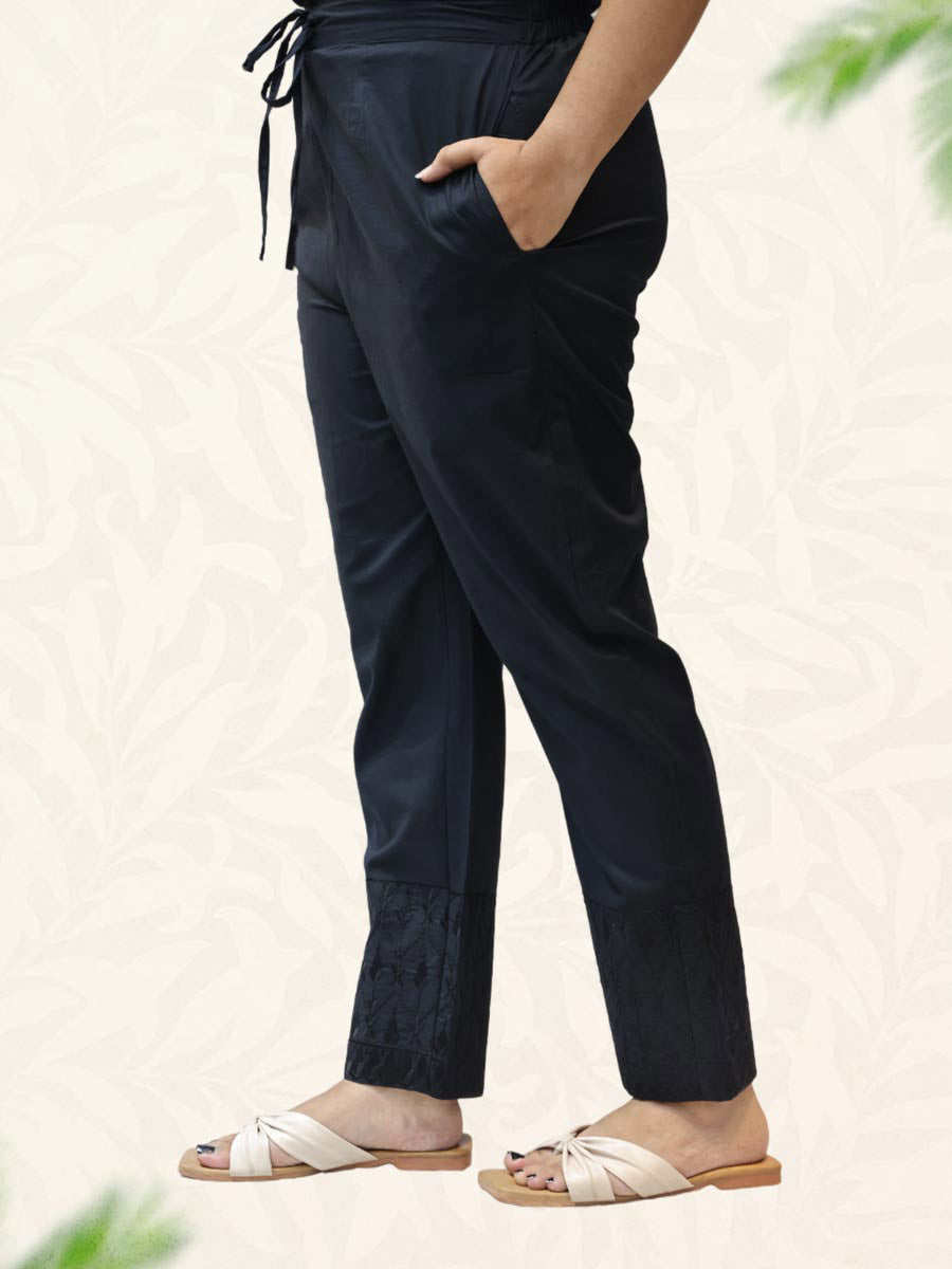 Black Machine Work Cotton Pant
