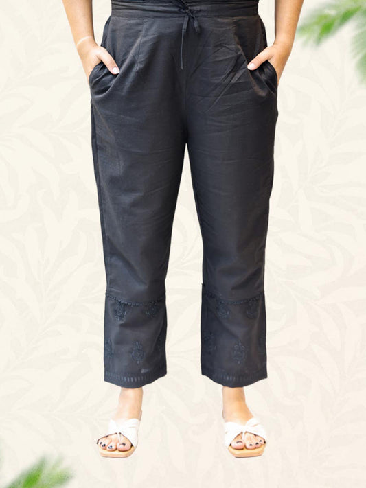 Black Machine Work Cotton Pant