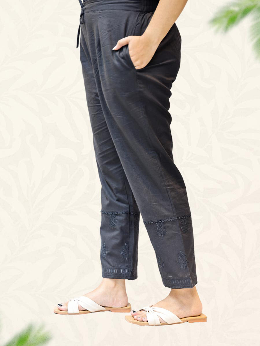 Black Machine Work Cotton Pant