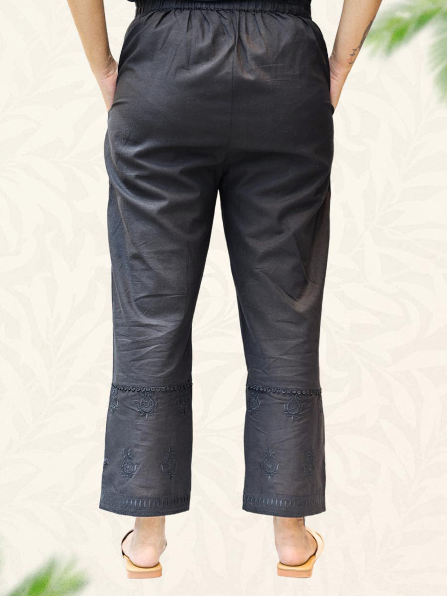 Black Machine Work Cotton Pant