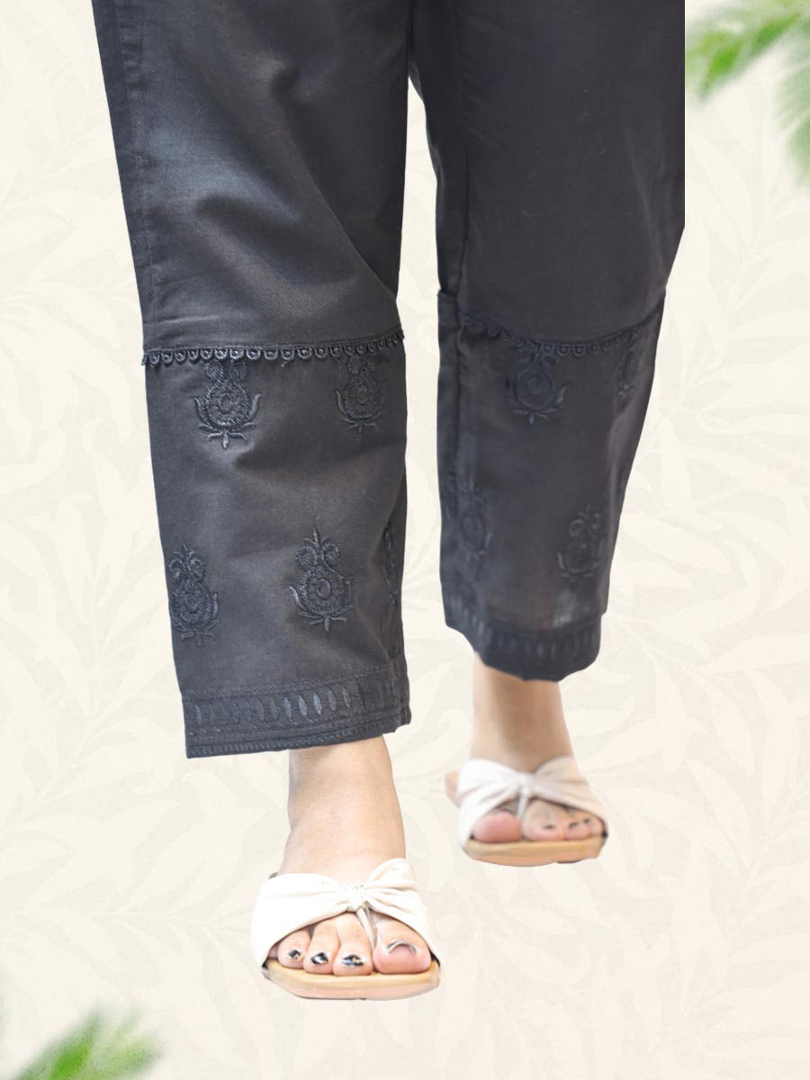 Black Machine Work Cotton Pant