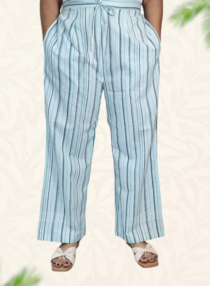 Blue Striped Print Cotton Pant